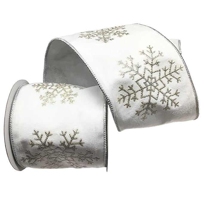 10" Ribbon - Metallic Snowflake Velvet - 5 Yards — view 1