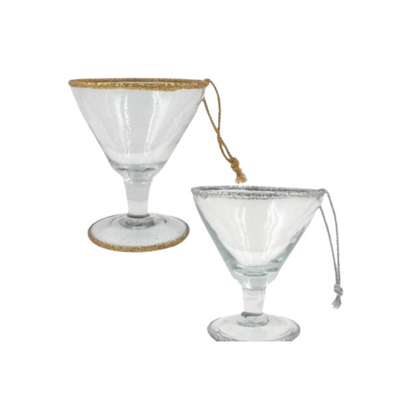 3.5" CLR GLASS COCKTAIL ORNAMENT 2/AST