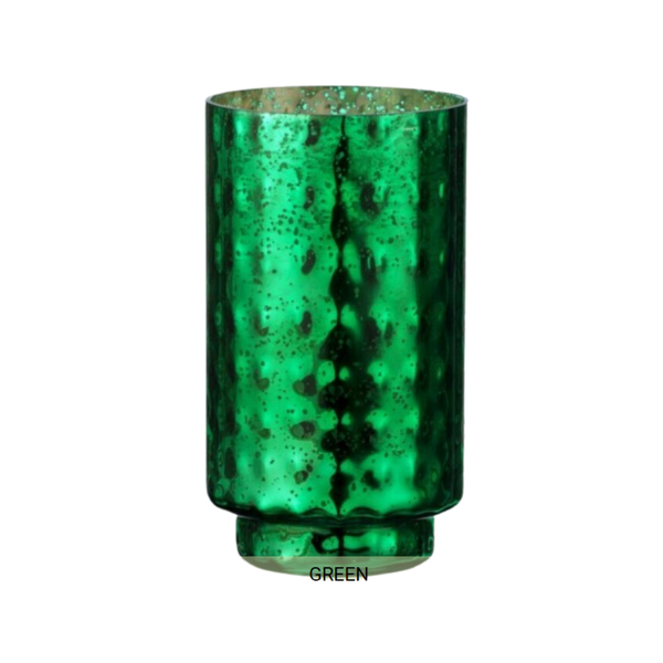 9" MERCURY GLASS HURRICANE VASE  - GREEN