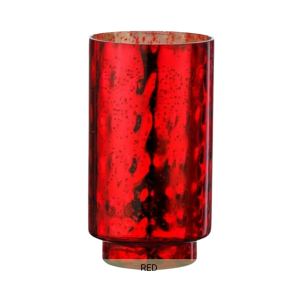 9" MERCURY GLASS HURRICANE VASE  - RED