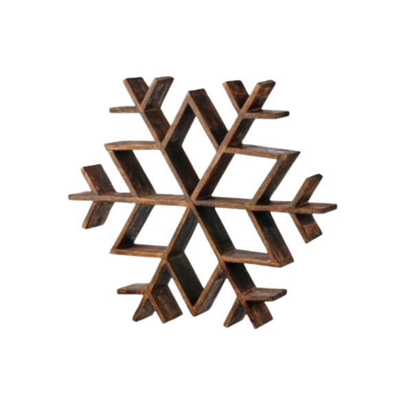 17.5" MANGO WOOD SNOWFLAKE TABLE PIECE