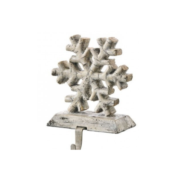 6.5" Birch Snowflake Stocking Holder - White