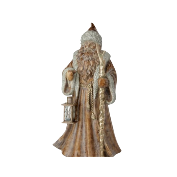 48" Resin Santa with Antler Staff and Lantern