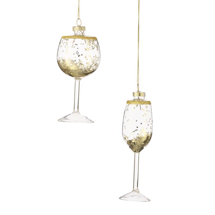 4-5" Wine & Champagne Glass Ornament - Set of 2