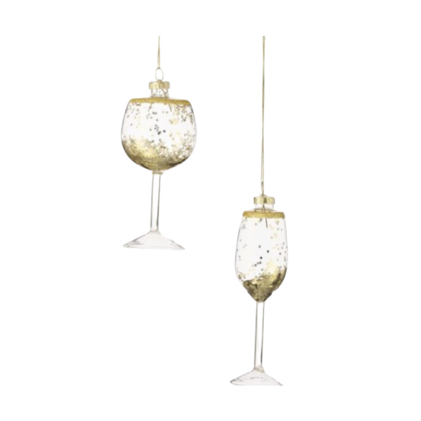 4-5" GLS WINE/CHAMPAGNE ORNAMENT 2/AST