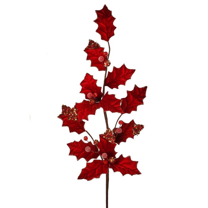 29" Velvet Holly Spray - Red/Gold — view 1