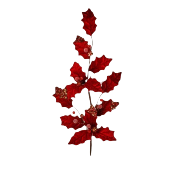 29" Velvet Holly Spray - Red/Gold