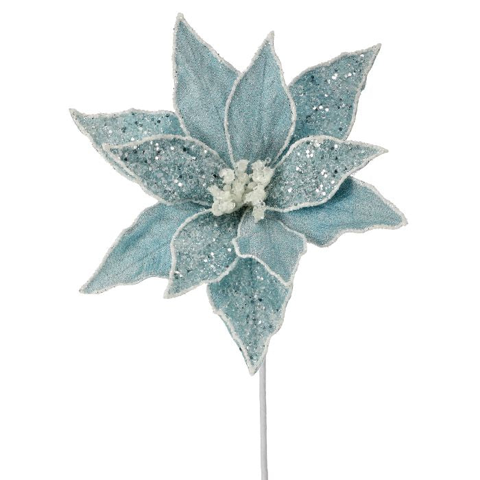 22" Sugared Dessert Poinsettia Stem - Blue — view 1