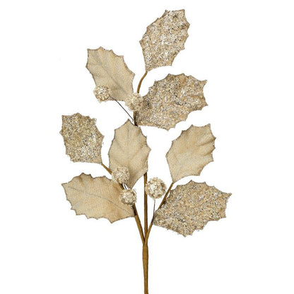27" Glitter Holly Leaf Spray - Champagne Champagne — view 1