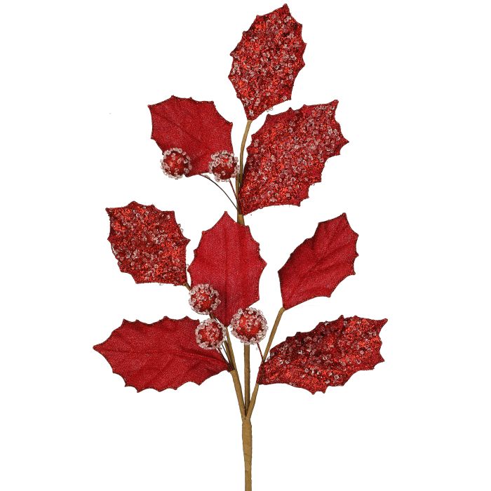 27" Glitter Holly Leaf Spray - Champagne Champagne — view 2