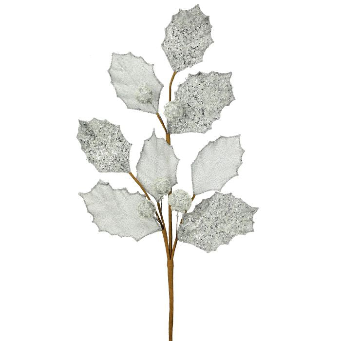 27" Glitter Holly Leaf Spray - Champagne Champagne — view 3