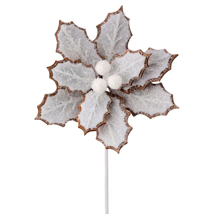 24" Frosting Edge Poinsettia - Brown/White Brown/White — view 1