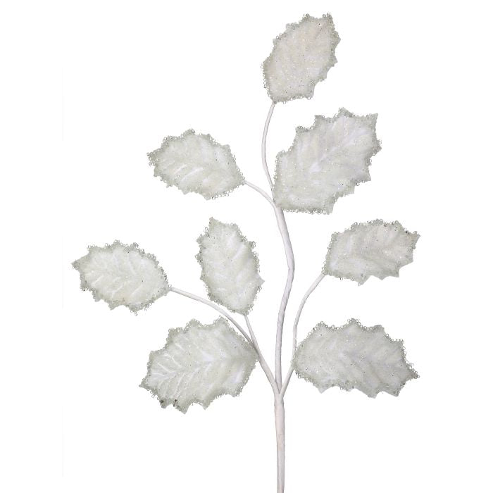 27" Beaded Iced Holly Leaf - White — view 1