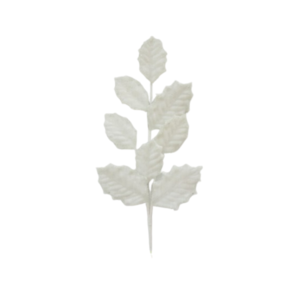 27" BEADED ICED HOLLY LEAF - WHITE