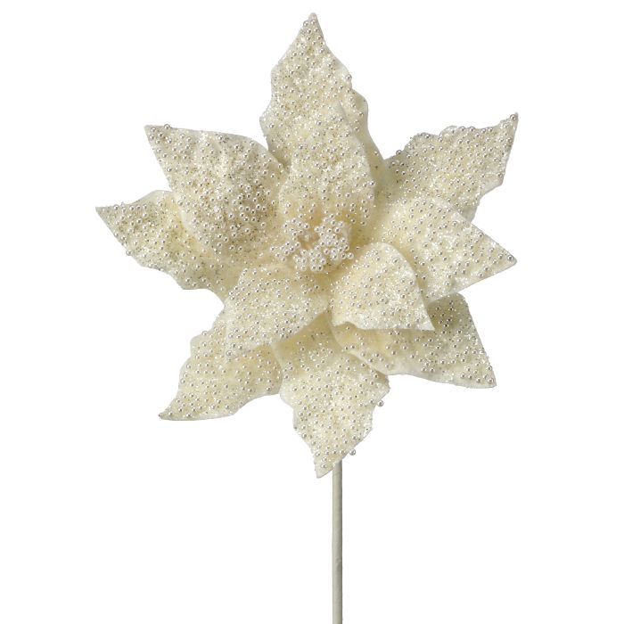 24" Pearl/Glitter Poinsettia Stem — view 1
