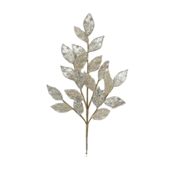 27" Metallic Beaded Leaf Spray - Platinum
