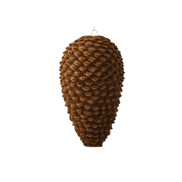 12" VP FLOCKED PINE CONE ORNAMENT - BROWN