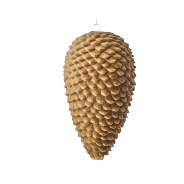 12" VP FLOCKED PINE CONE ORNAMENT - TAN