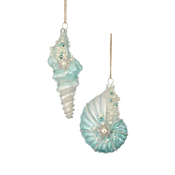 5-7" Glass w/Pearl Shell Ornament - Aqua - Assorted