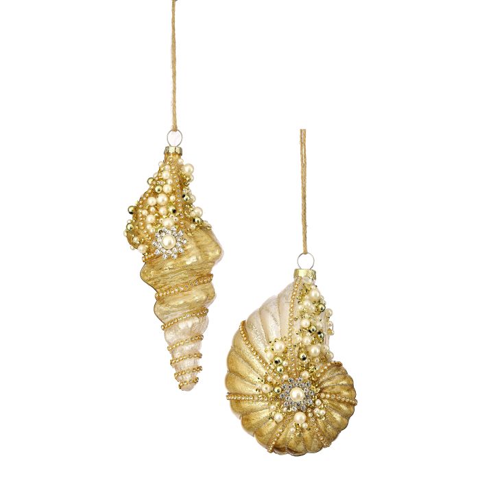 5-7" Glass w/Pearl Shell Ornament - Champagne - Assorted — view 1