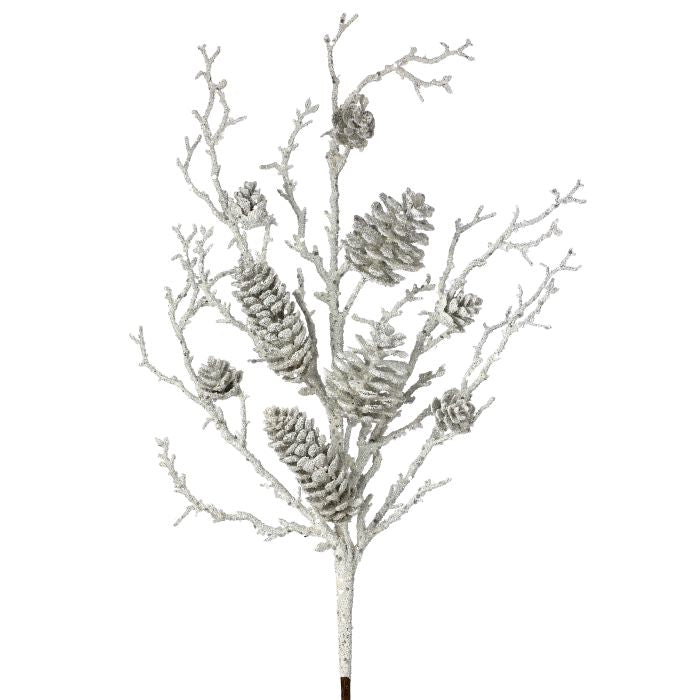 24" Snowy Glitter Cone Spray with Branch — view 1