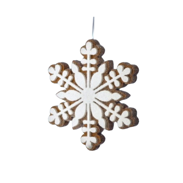 15" Gingerbread Hanging Snowflake  - Brown/White