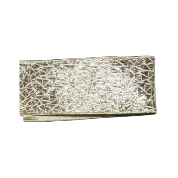 4" Ribbon - Metallic Jaquard Ribbon - 10 Yard Roll -  Champagne