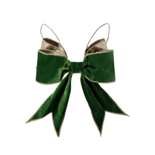 4"X12"SIMPLE VELVET PREMADE BOWTIE  - GREEN/GOLD