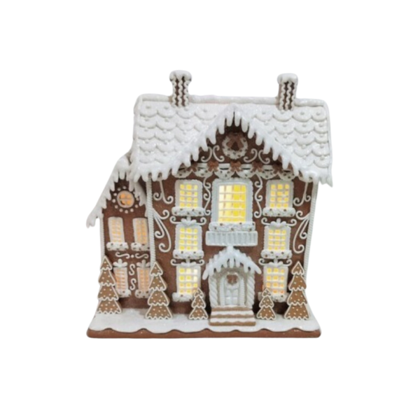 12.5" Sugar/Spice Gingerbread Colonial House - With Battery/Timer LED Lights