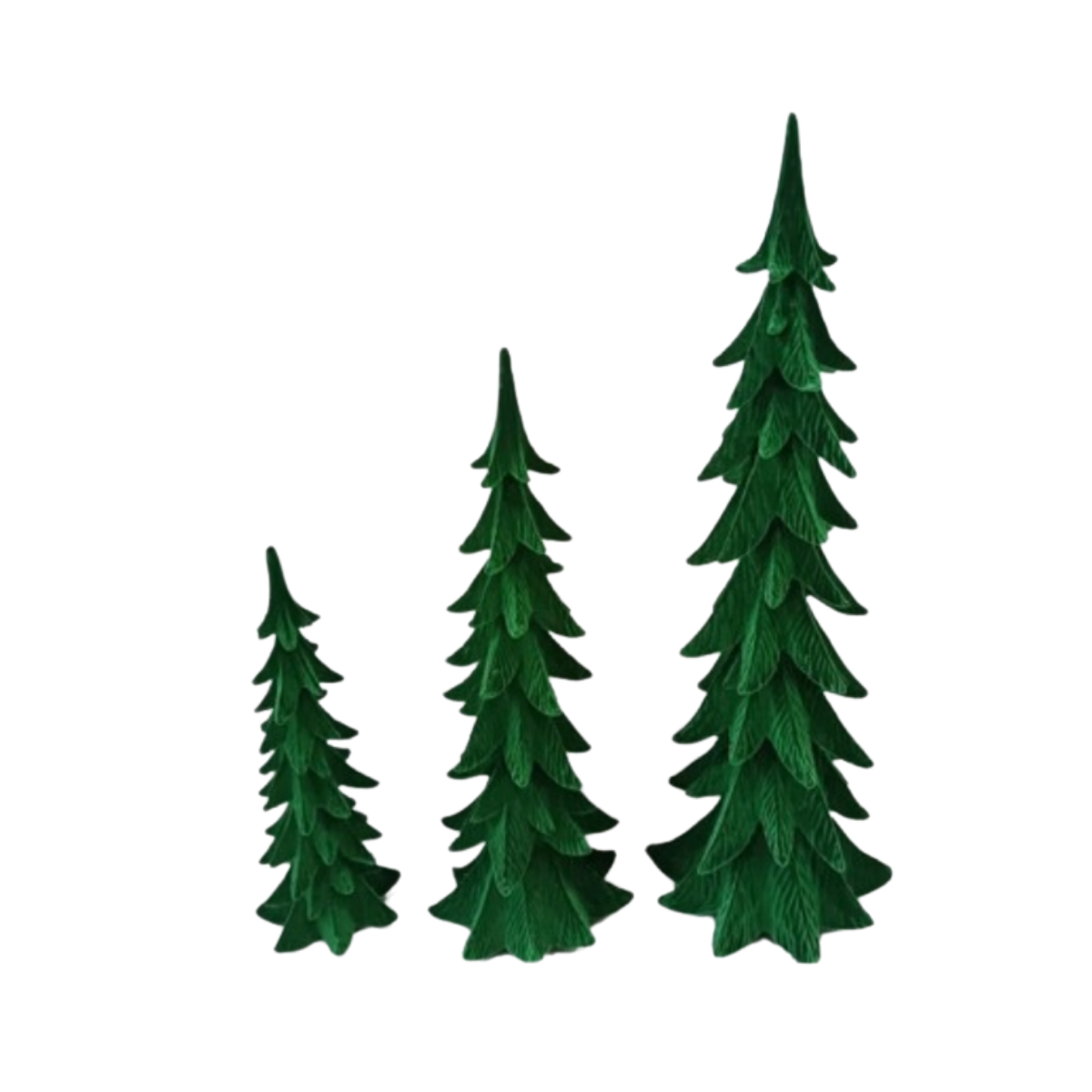Flocked Tree Set - 4" to 17.75" - Green - Set of 3 — view 1