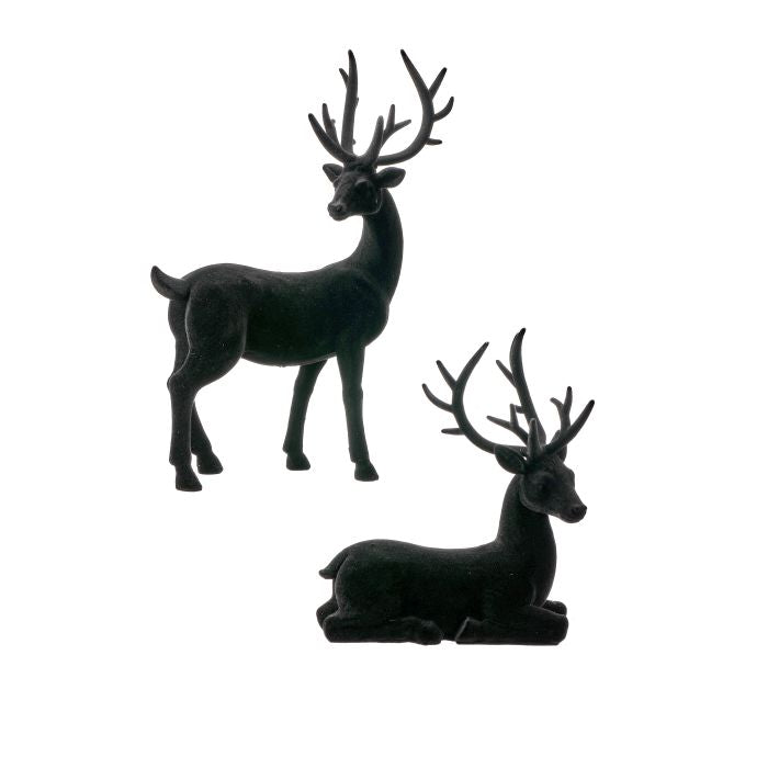 Flocked Deer Set - 4" & 10.5" - Black - Set of 2 Black — view 1