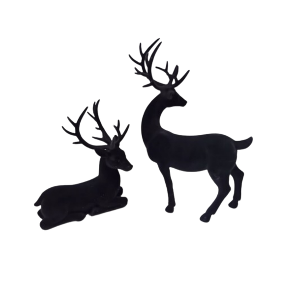 8" and 10.5" Flocked Standing and Laying Deer - Set of 2