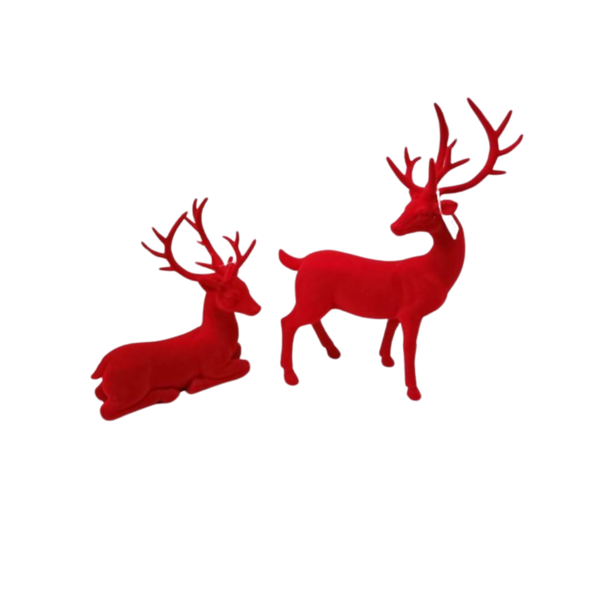 8-10.5" RESIN FLOCKED DEER SET/2 - RED