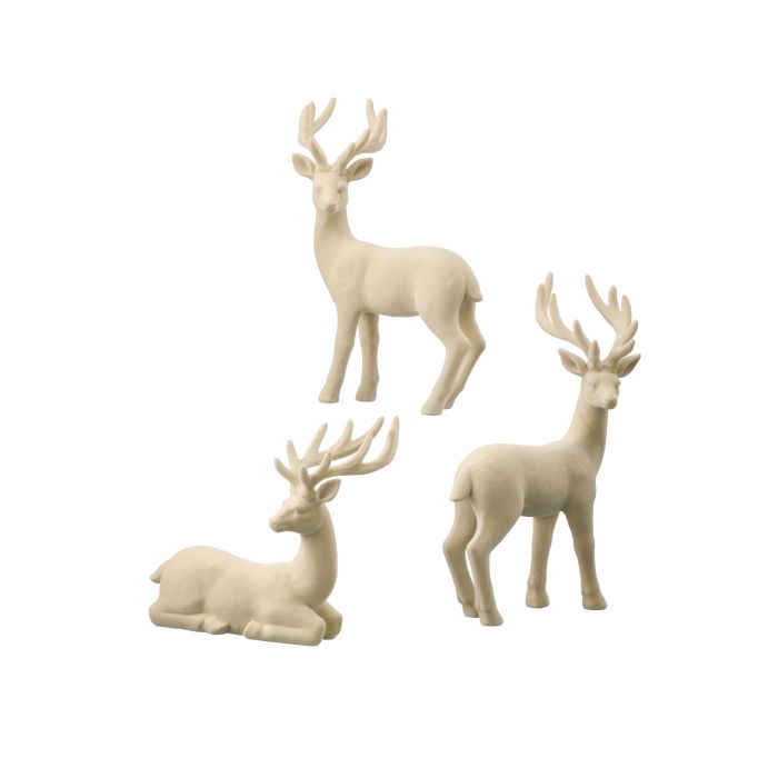 White Flocked Deer Set - 5", 7" & 9.5" - Set of 3 — view 1