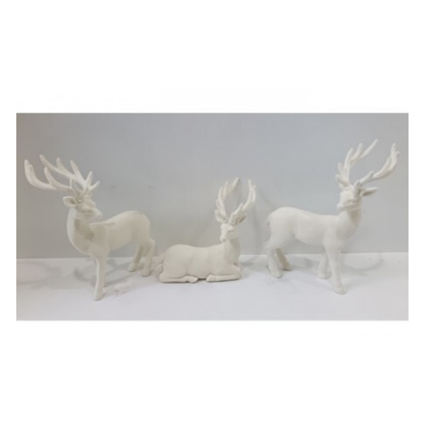 5", 7" and  9.5" White Flocked Deer Set of 3
