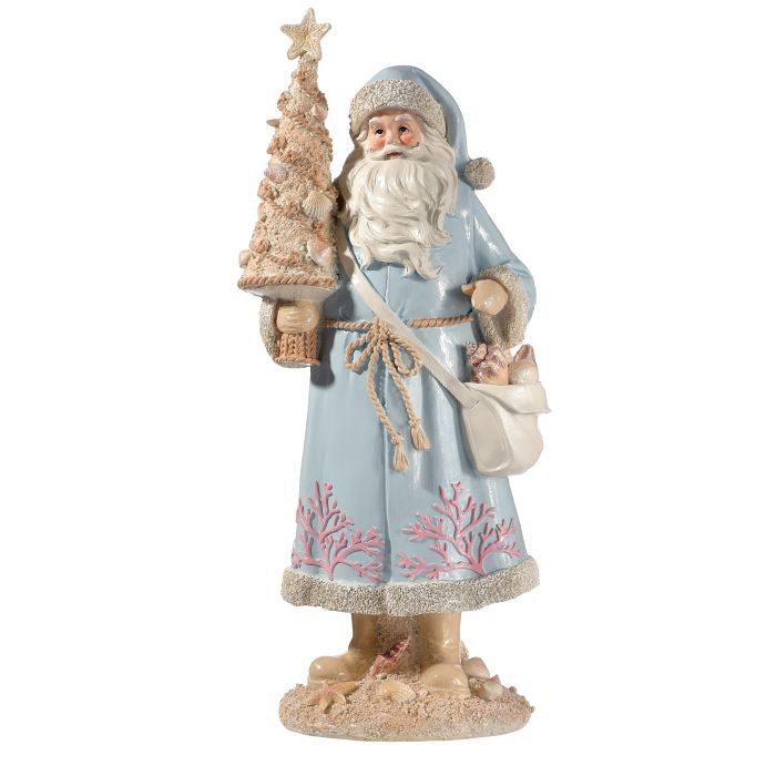 14" Resin Coastal Santa w/Tree and Shells - Aqua Blue — view 1