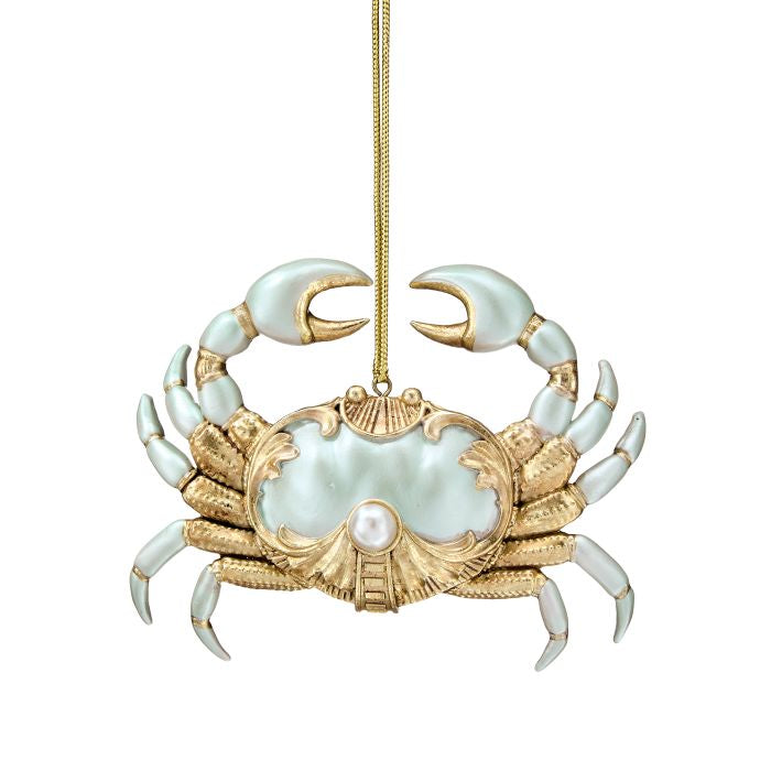 5" Resin Ocean Crab Ornament - Aqua/Gold — view 1