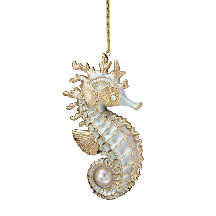 4" Resin Seahorse Ornament - Ivory/Gold — view 1