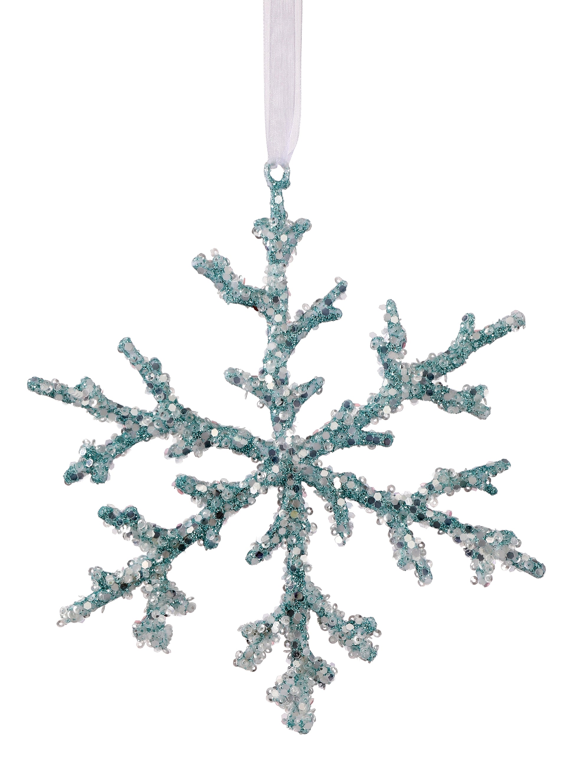 4" Glitter Coral Branch Snowflake Ornament - Aqua — view 1