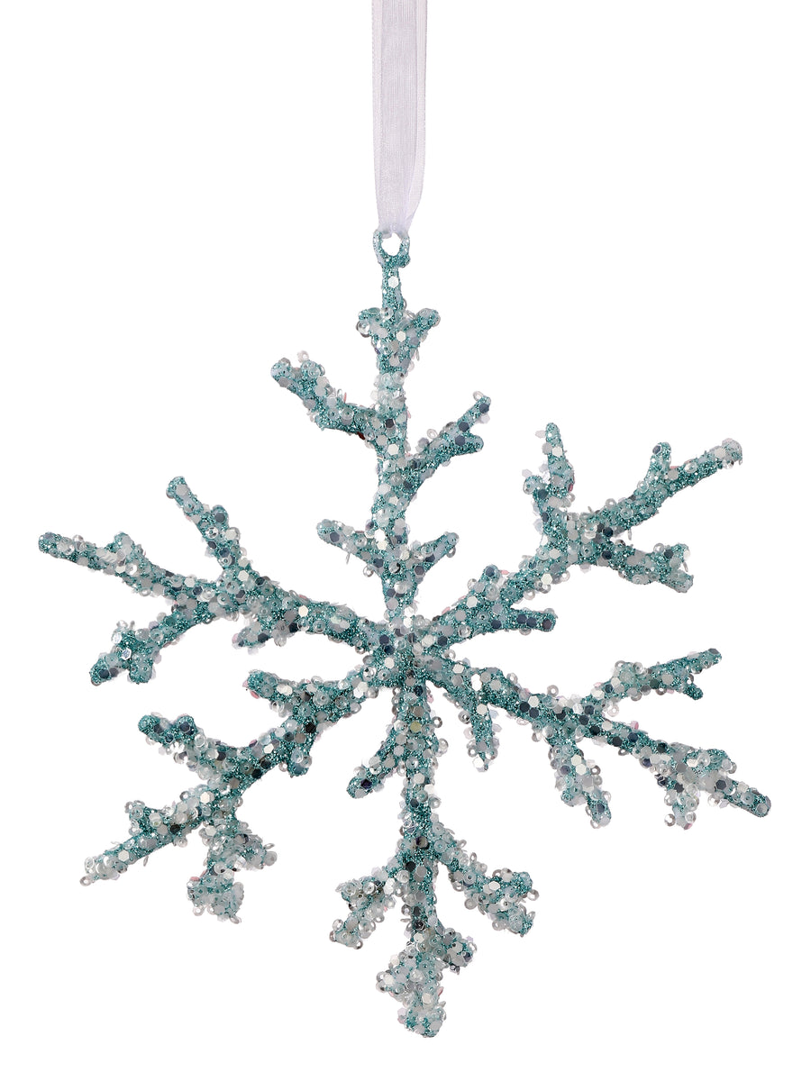 4" Glitter Coral Branch Snowflake Ornament - Aqua