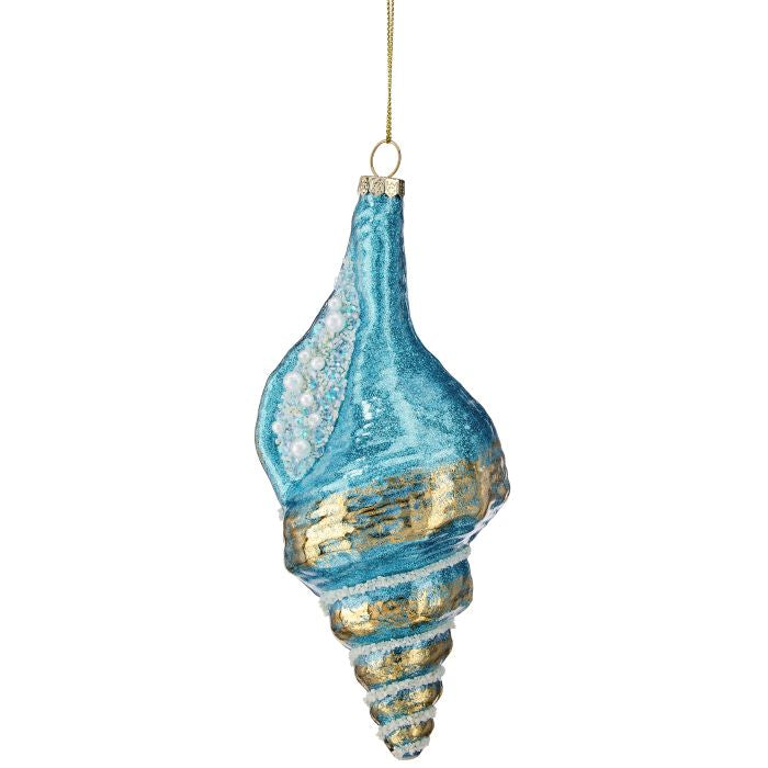 7" Glass Conch Shell Ornament - Aqua Blue — view 1