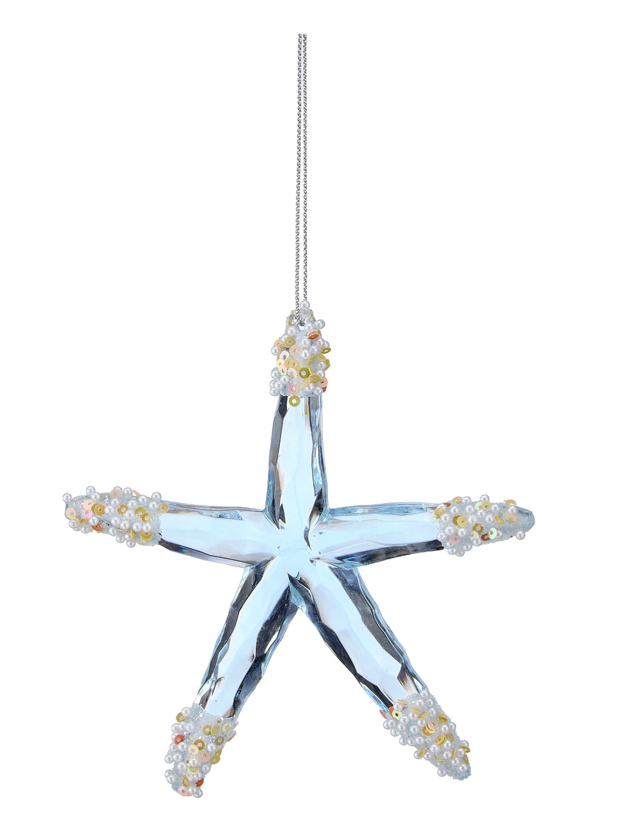 5" Acrylic Sequin Pearl Starfish Ornament - Aqua Blue