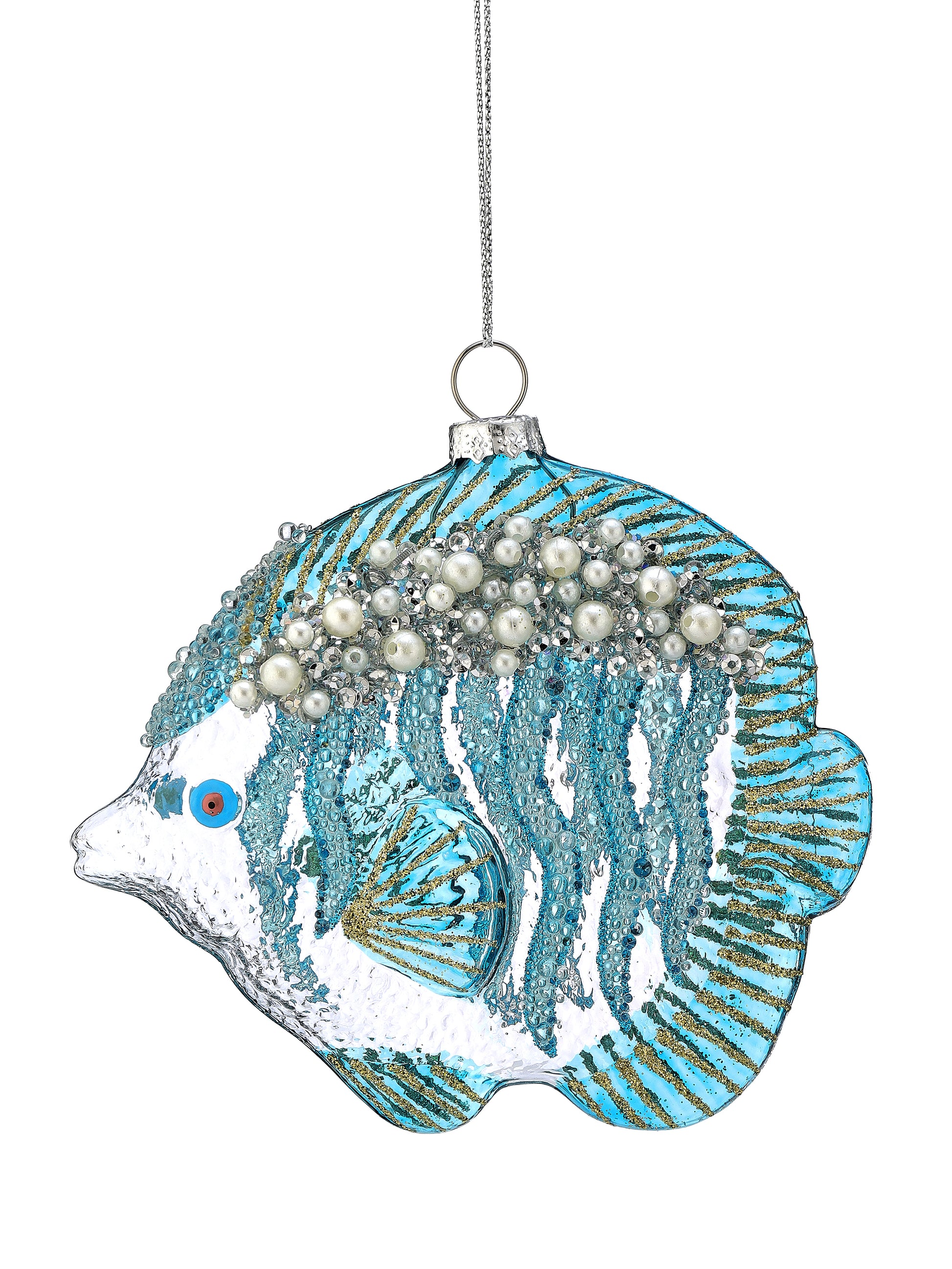 5" Glass Pearl Angel Fish Ornament - Aqua Blue — view 1
