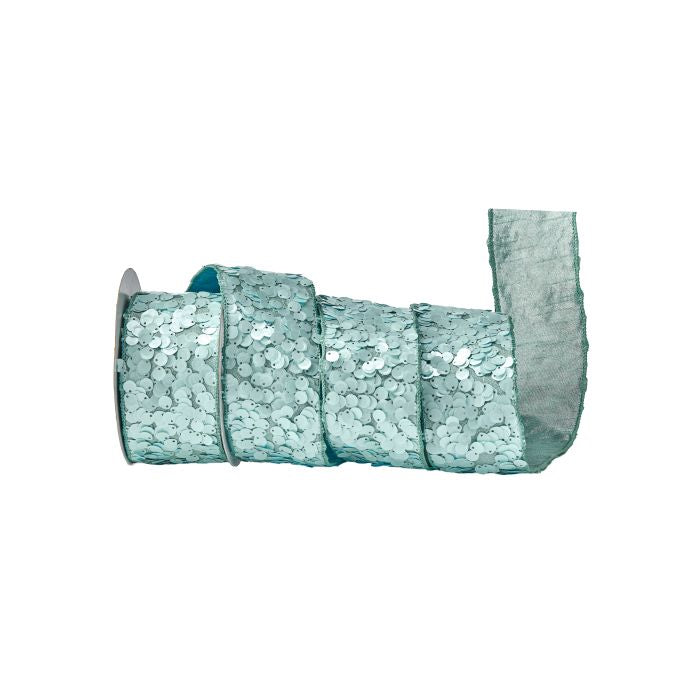 2.5" X 5yd Shell Sequin Ribbon - Aqua Blue — view 1
