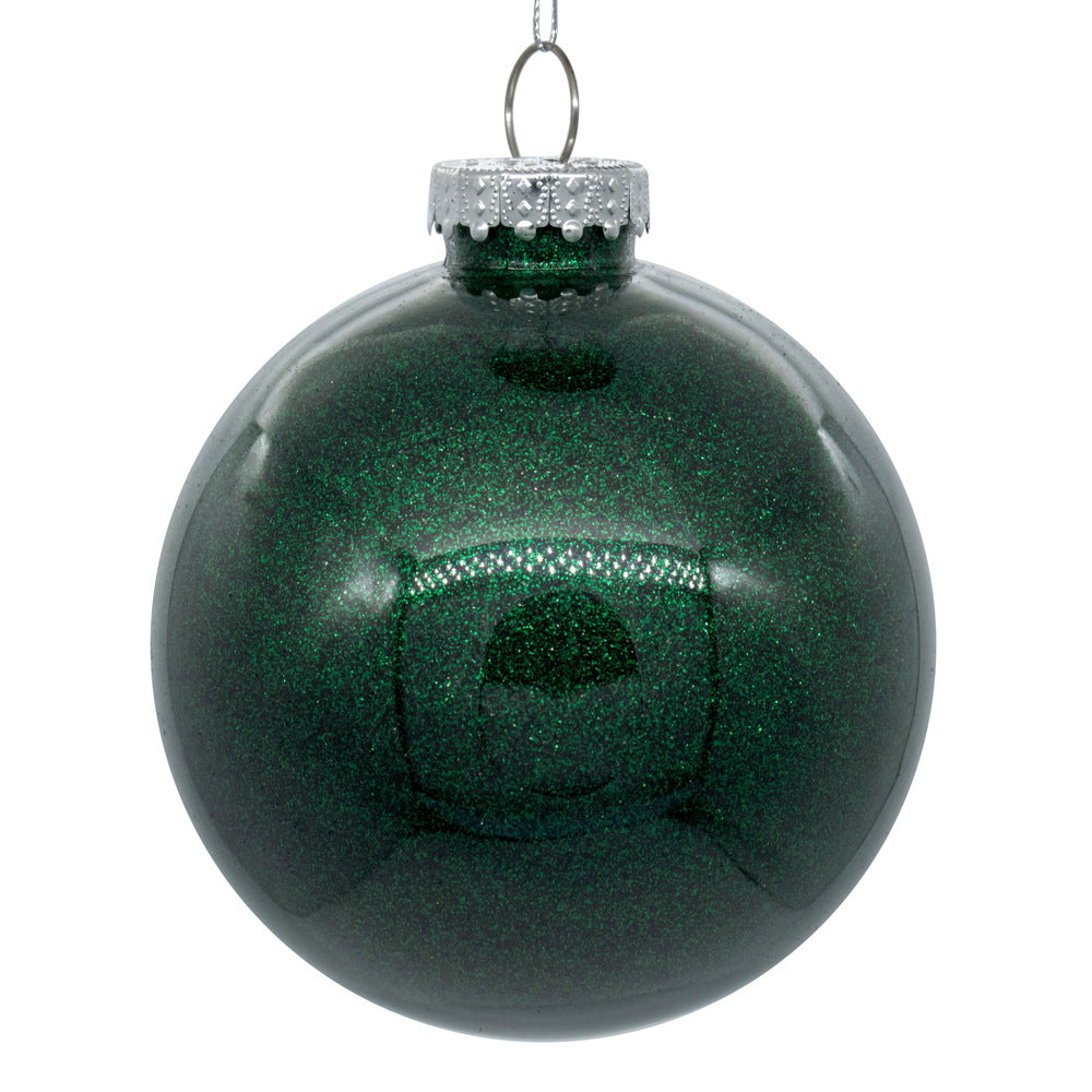 4" Glitter Clear Ball Ornament - Midnight Green - Set of 4 Midnight Green — view 3