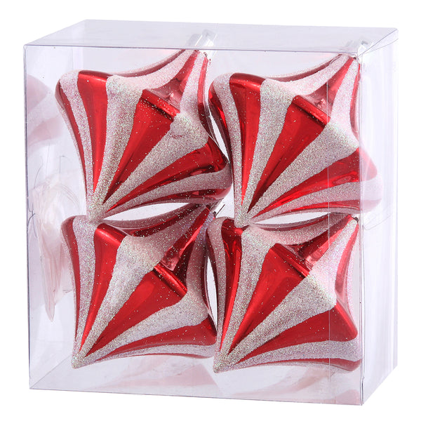 3.5" Candy Cane Diamond Drop Ornament - Set of 4