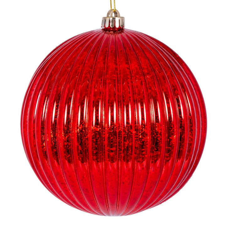 Bright red 8" Mercury Lined Ball ornament adds festive elegance to your holiday decor. Perfect for any celebration!