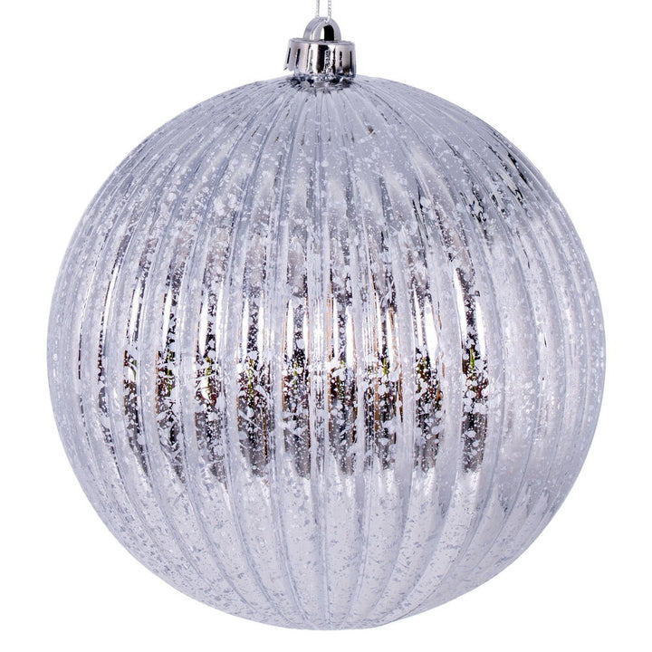 Shiny 8" Mercury Lined Ball ornament with a textured design, perfect for festive decor. Ideal for holiday celebrations.