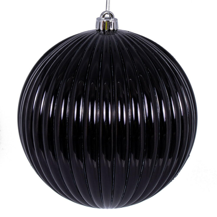 Stylish 8" Mercury Lined Ball ornament with a sleek black finish, perfect for holiday decorating.