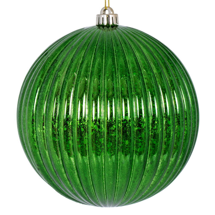 Vibrant green 8" Mercury Lined Ball ornament, perfect for festive decor at your holiday celebrations.